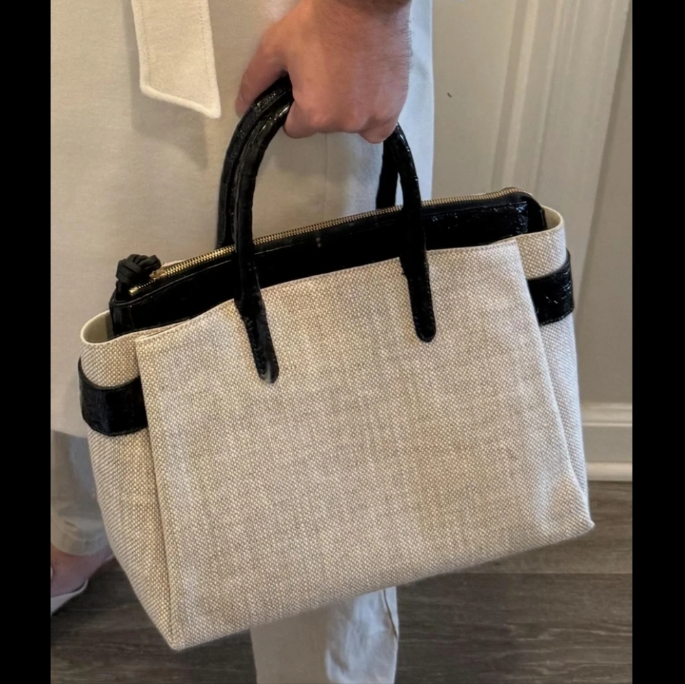 Nancy Gonzalez Croc Linen Bag Black Sand